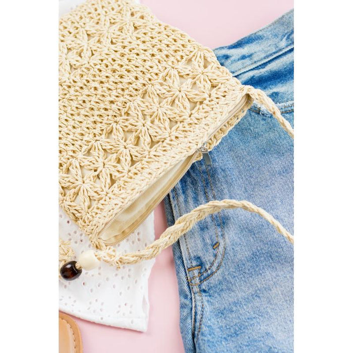 Woven Straw Tassel Accent Crossbody Bag