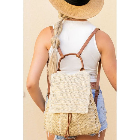 Woven Straw Backpack