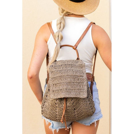 Woven Straw Backpack