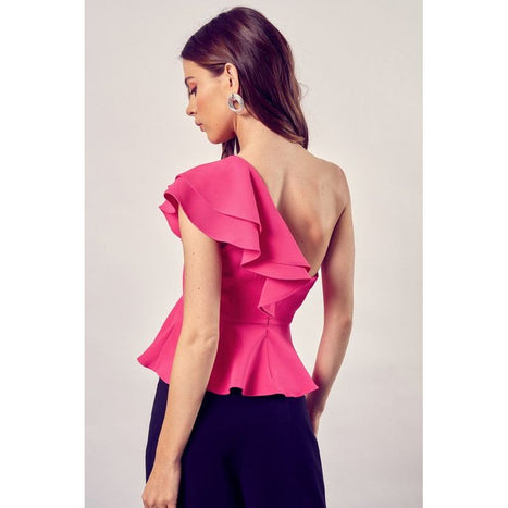 One Shoulder Ruffle Peplum Top