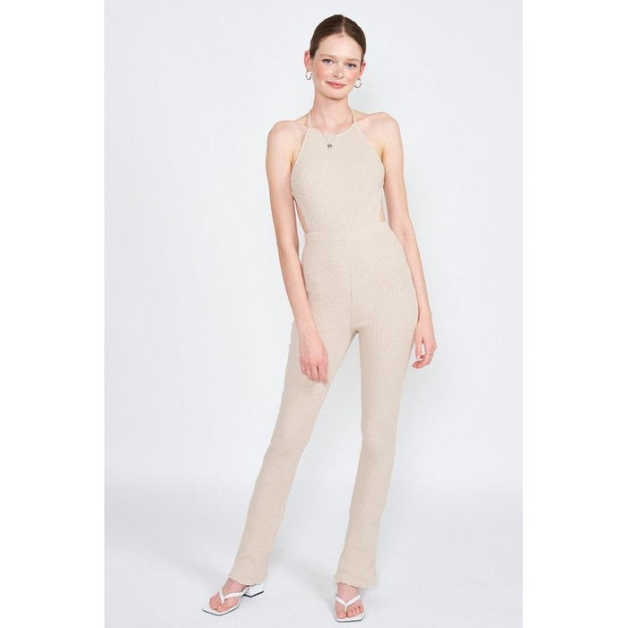 Halter Neck Jumpsuit With Open Back