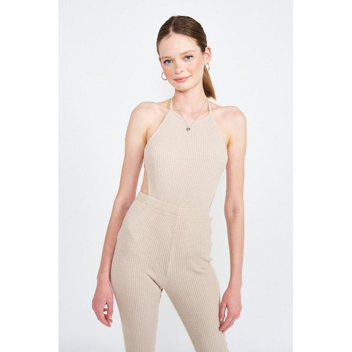 Halter Neck Jumpsuit With Open Back