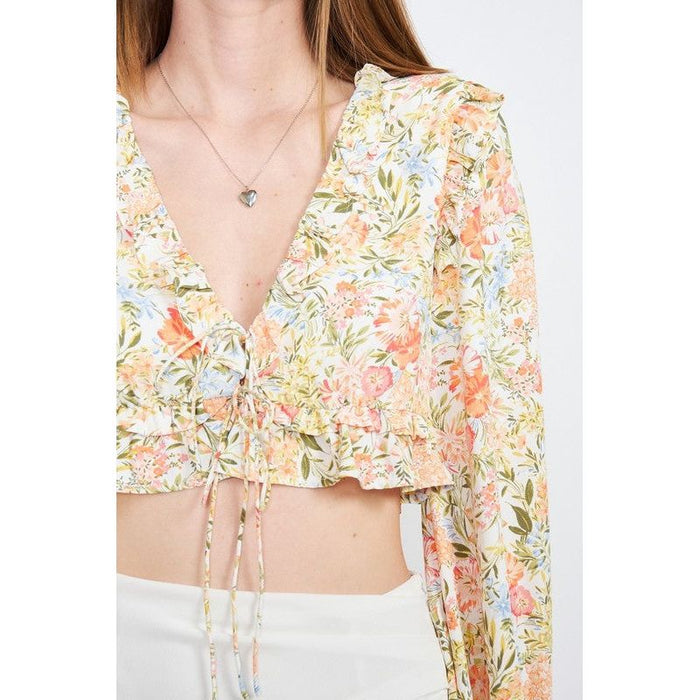 Floral Print Ruffled Crop Top