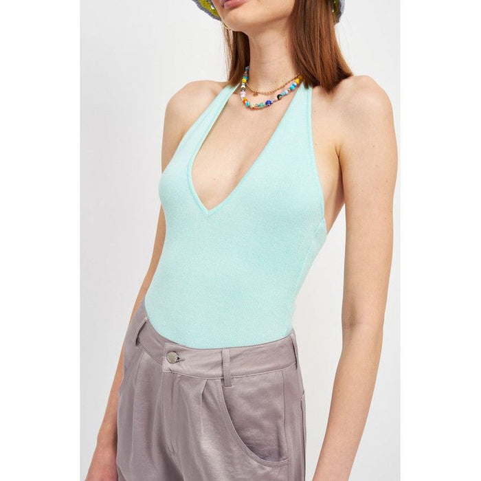 V NECK HALTER BODYSUIT