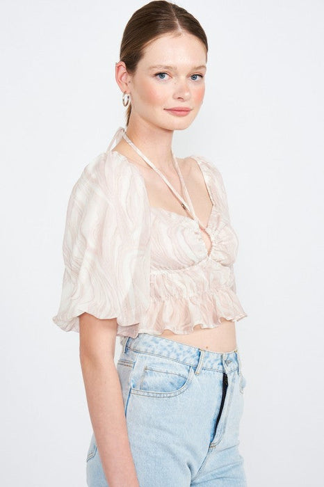 Emory Park Bubble Sleeve Ruched Crop Top