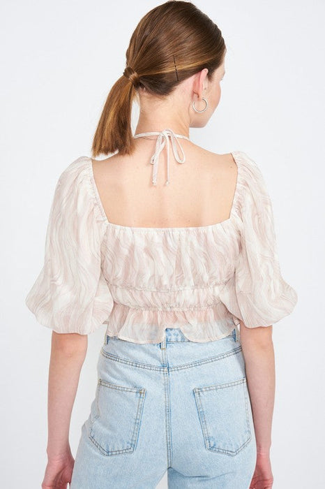 Emory Park Bubble Sleeve Ruched Crop Top