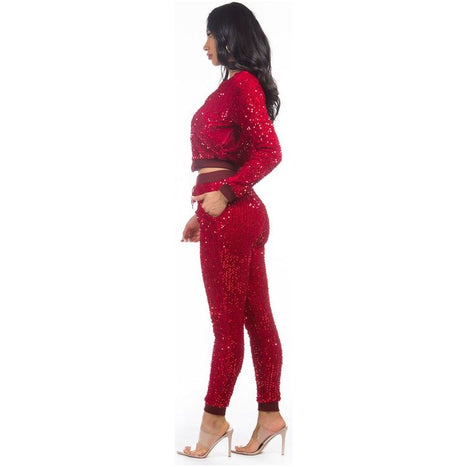 By Claude Sexy Sequin Two Piece Pant Set