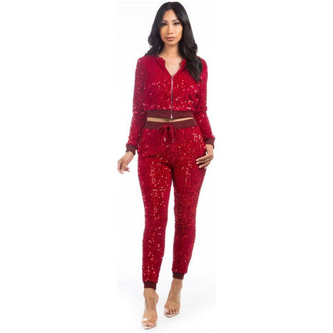 By Claude Sexy Sequin Two Piece Pant Set