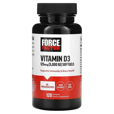 Force Factor Force Factor Vitamin D3, 125 Mcg (5,000 IU), 120 Softgels Vitamins & Supplements