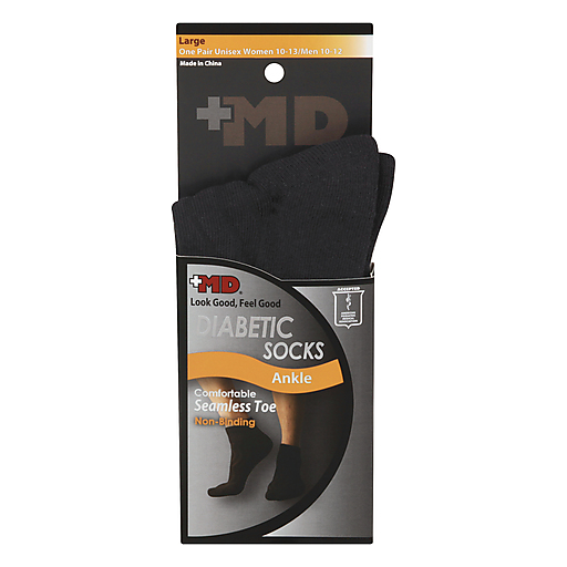 MD MD Diabetic Seamless Toe Black Ankle Socks (Large / Unisex) - 1 Pair Socks