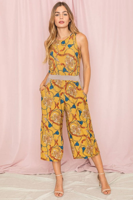 Blouson Chain Tassel Print Cropped Jumpsuit