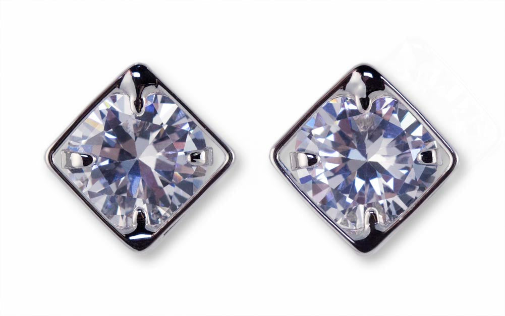 Channel Style Cubic Zirconia Earrings Rhodium Plated in Gift Box