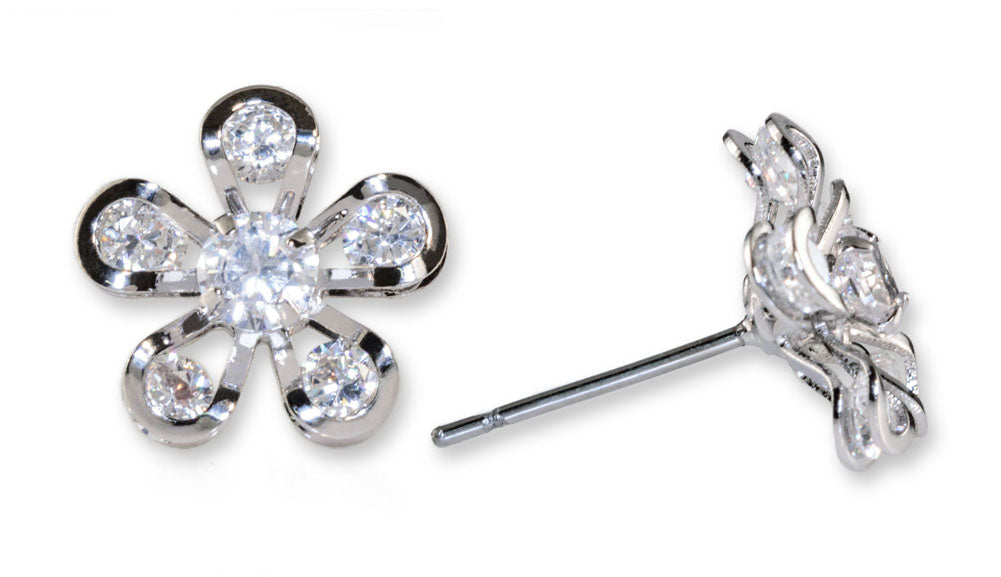 #16418 - Weiss CZ Earrings Rhodium Plated - Daisy Flower