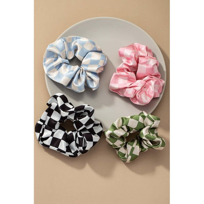 Check Pattern Soft Satin Hair Scrunchies