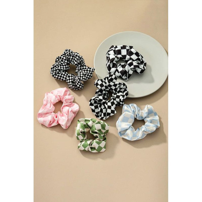 Check Pattern Soft Satin Hair Scrunchies