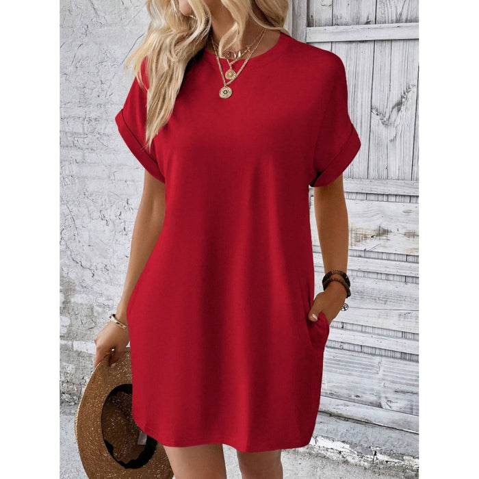 Pocketed Round Neck Short Sleeve Dress