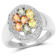 Bids.com 1.54 Carat Genuine Multi Sapphire .925 Sterling Silver Ring Rings