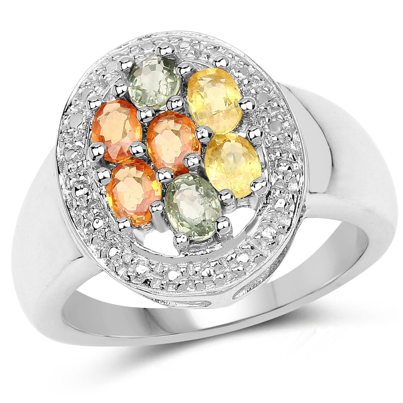 Bids.com 1.54 Carat Genuine Multi Sapphire .925 Sterling Silver Ring Rings