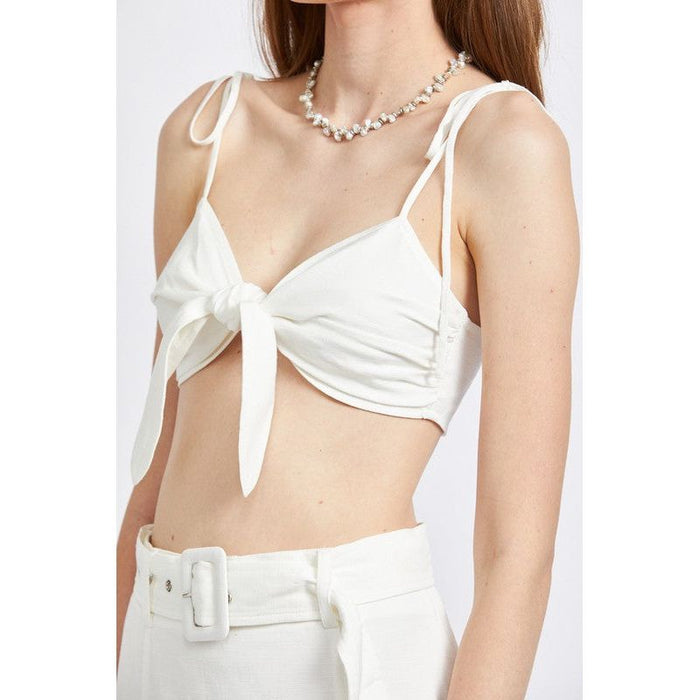 TIE FRONT SPAGHETTI STRAP CROPPED TOP