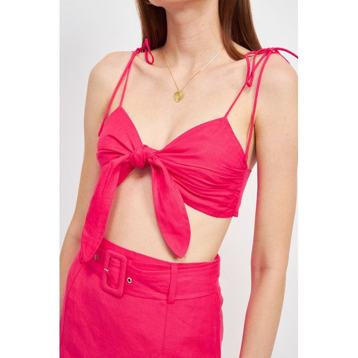 TIE FRONT SPAGHETTI STRAP CROPPED TOP