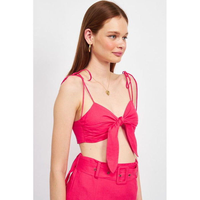 TIE FRONT SPAGHETTI STRAP CROPPED TOP