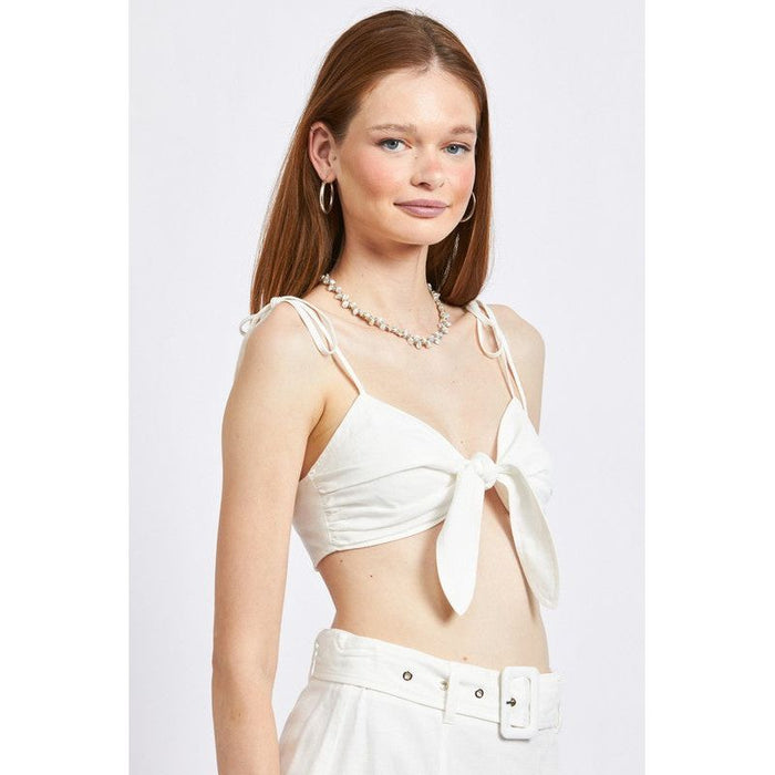 TIE FRONT SPAGHETTI STRAP CROPPED TOP