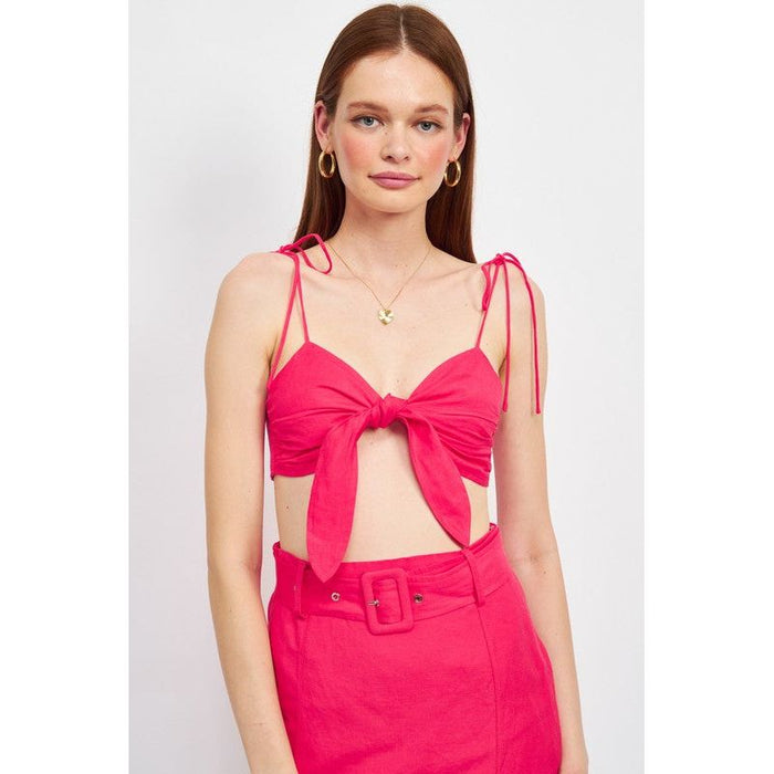 TIE FRONT SPAGHETTI STRAP CROPPED TOP