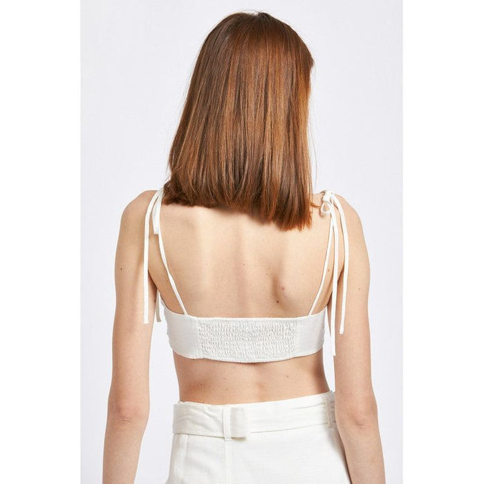 TIE FRONT SPAGHETTI STRAP CROPPED TOP