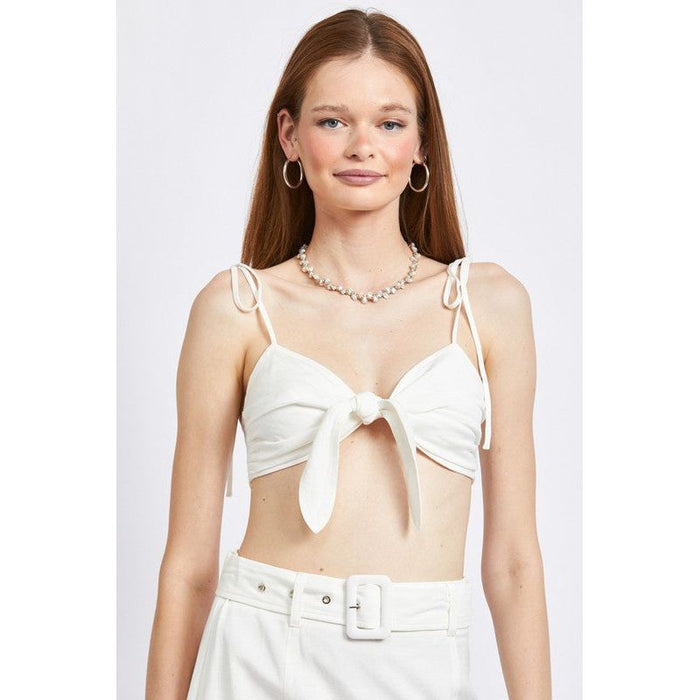 TIE FRONT SPAGHETTI STRAP CROPPED TOP