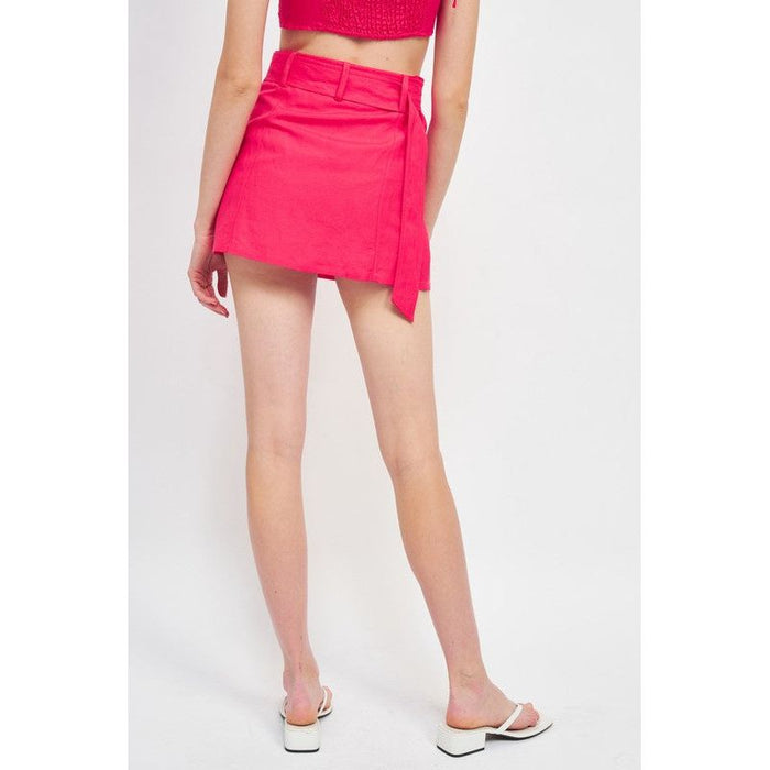 High Waist Belted Mini Skirt