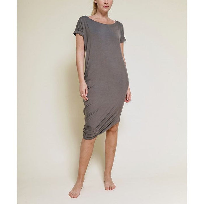 Bamboo Asymmetric Dolman Dress With Pockets