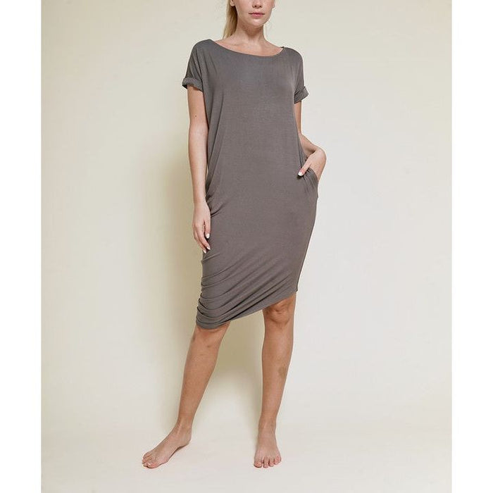 Bamboo Asymmetric Dolman Dress With Pockets