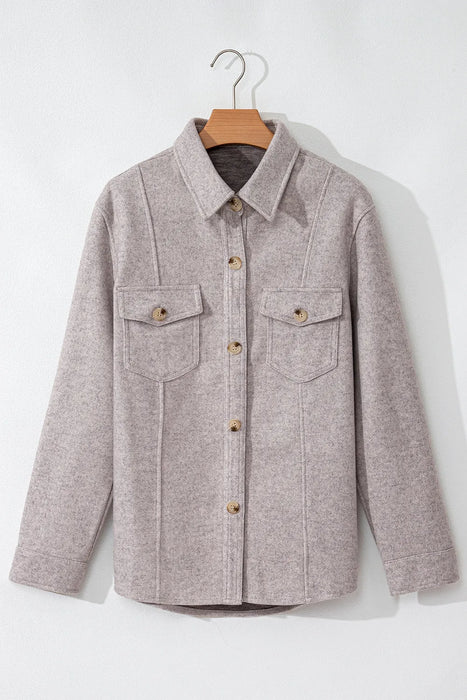 Button Up Collared Neck Long Sleeve Jacket