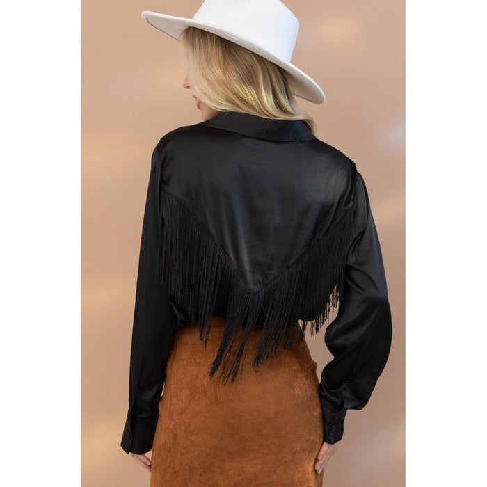 Satin Shirt Blouse with Chevron Fringe