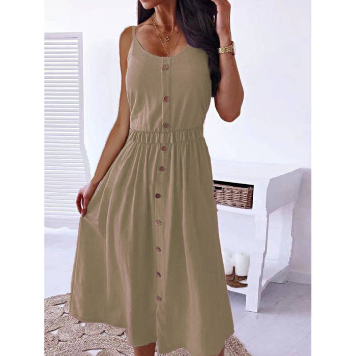 Decorative Button Spaghetti Strap Dress