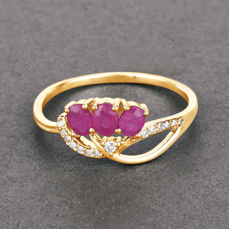 Bids.com 0.71 Carat Genuine Ruby and White Diamond 14K Yellow Gold Ring Rings