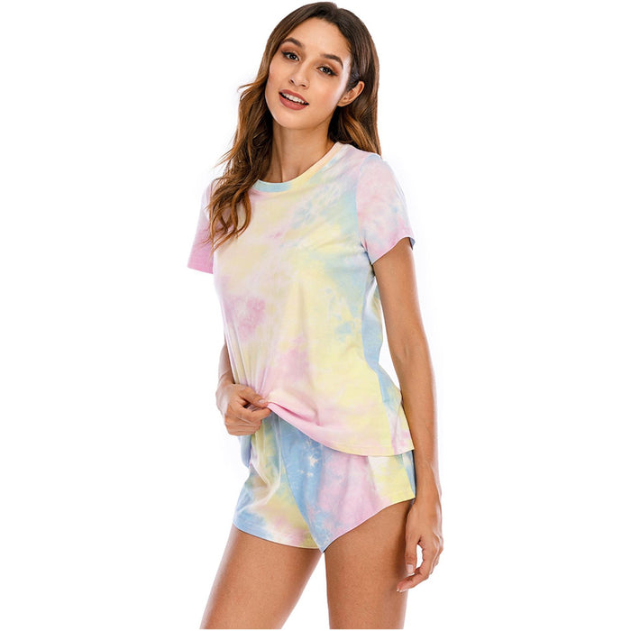 Tie-Dye Round Neck Short Sleeve Top and Shorts Lounge Set