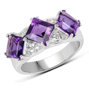 Bids.com 3.09 Carat Genuine Amethyst and White Topaz .925 Sterling Silver Ring Rings