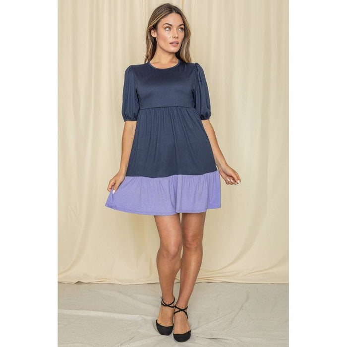 Plus Two Tone Tiered Mini Dress