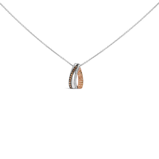 Bids.com Tri Tone Sterling Silver 1/2 Cttw White and Brown Diamond Pendant Necklace Necklaces