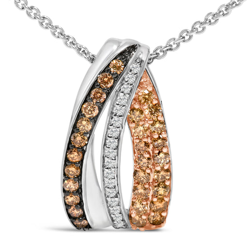 Bids.com Tri Tone Sterling Silver 1/2 Cttw White and Brown Diamond Pendant Necklace Necklaces