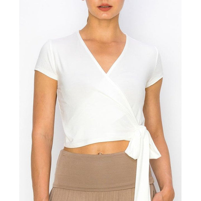 Bamboo Wrap Crop Cam Sleeve Top