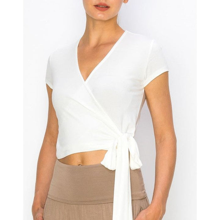 Bamboo Wrap Crop Cam Sleeve Top