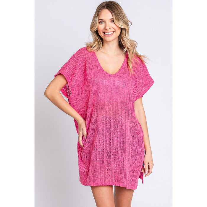 GeeGee Short Sleeve Side Slit Knit Cover Up Dress