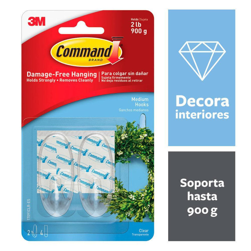 Command Command Clear Hooks And Strips Medium, Plastic, 2 Lb Capacity, 4 Strips/Pack Needles & Hooks Sky Blue