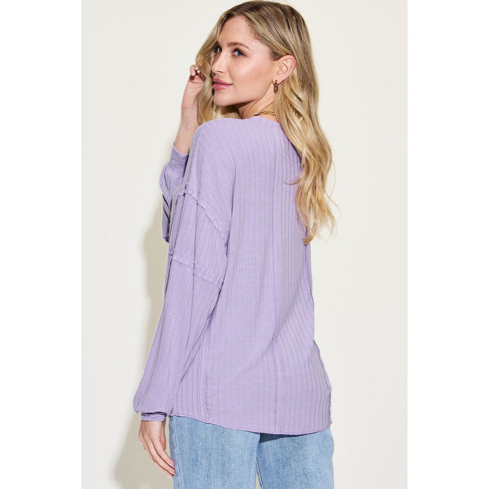 Basic Bae Ribbed Round Neck Long Sleeve T-Shirt