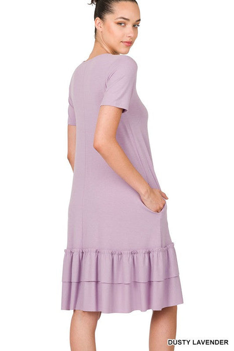 Short Sleeve Round Neck Ruffle Hem Dress