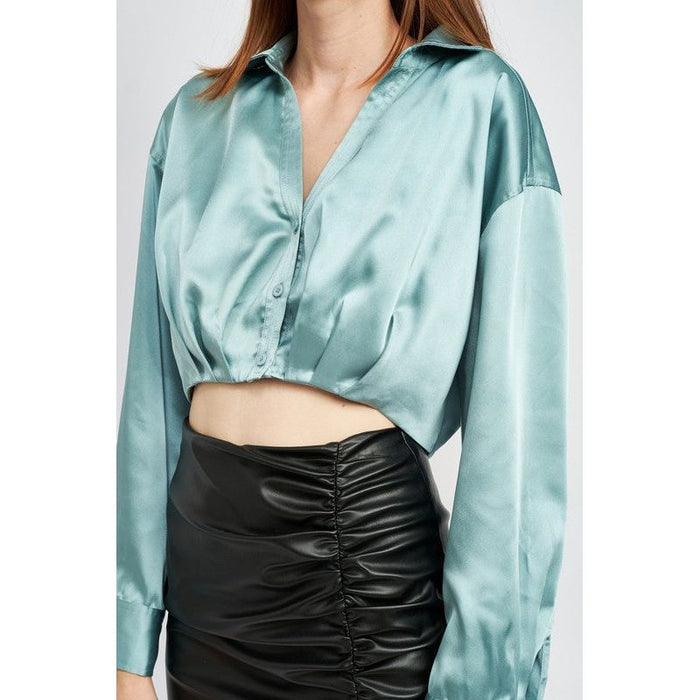 Collared Button Up Cropped Shirt