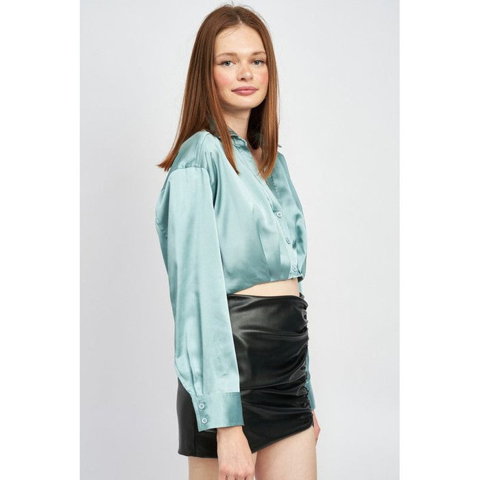 Collared Button Up Cropped Shirt