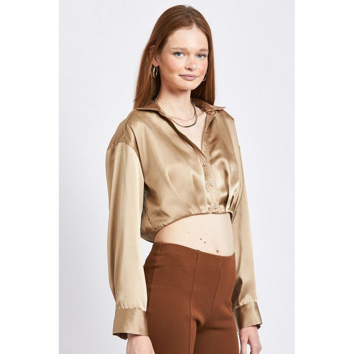 Collared Button Up Cropped Shirt